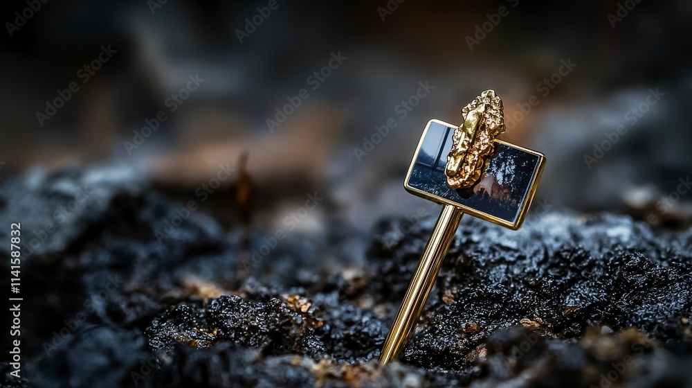 Aufkleber golden pin holding snapshot of nature scene in rocky terrain close-up photography macro environment 