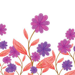 watercolor floral design, beautiful purple flowers with orange leaves