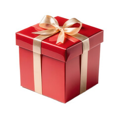 Obraz premium Elegant red gift box with a shiny ribbon, isolated on a transparent background. Ideal for celebrations, promotions, and design projects.