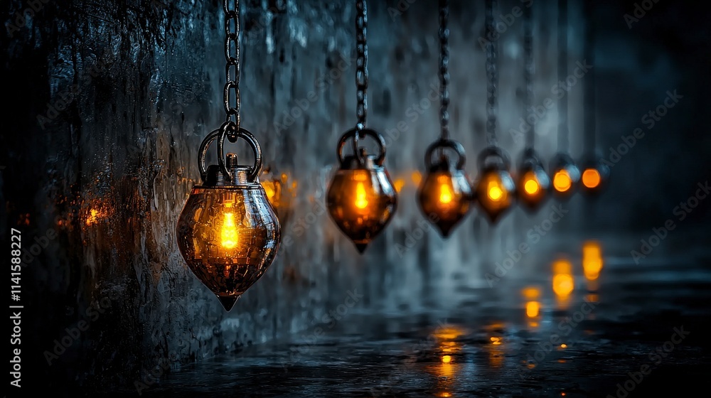 Poster suspended lanterns illuminate a tranquil space capturing serenity in design artistic environment clo