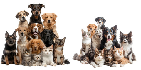 group of dog and cat isolated on a white background. Generative AI.