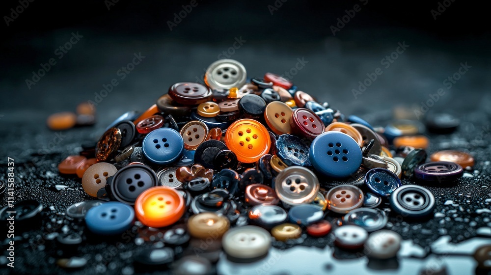 Aufkleber fascinating buttons glowing softly art studio macro photography dark background close-up creative ex