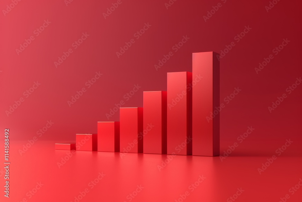 Aufkleber red 3d bar graph representing business growth concept, a 3d bar graph descending to show the decreas