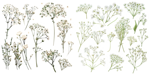 Gypsophila collection. Baby's breath plants, blooming flowers. Generative AI.