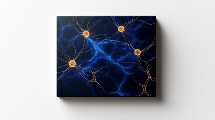 A dark, abstract representation of neural connections, showcasing vibrant blue lines and glowing orange nodes, symbolizing the complexity of the nervous system.