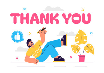 Thank You Vector Illustration Featuring a Letter in an Envelope, Perfect for Posters, Web Banners, Brochures, or Cards in a Flat Style Background