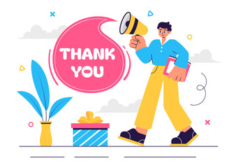 Thank You Vector Illustration Featuring a Letter in an Envelope, Perfect for Posters, Web Banners, Brochures, or Cards in a Flat Style Background