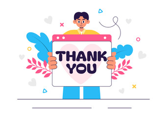 Thank You Vector Illustration Featuring a Letter in an Envelope, Perfect for Posters, Web Banners, Brochures, or Cards in a Flat Style Background