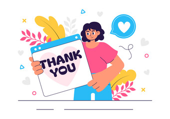 Thank You Vector Illustration Featuring a Letter in an Envelope, Perfect for Posters, Web Banners, Brochures, or Cards in a Flat Style Background