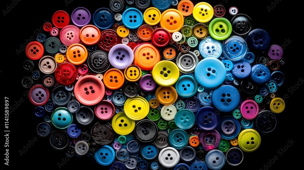 Aufkleber Colorful buttons arranged on canvas artistic display crafting inspiration creative space close-up view vibrant expression