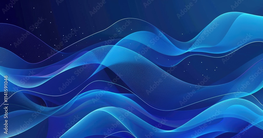Poster abstract waves in blue tones create a serene and fluid visual experience.
