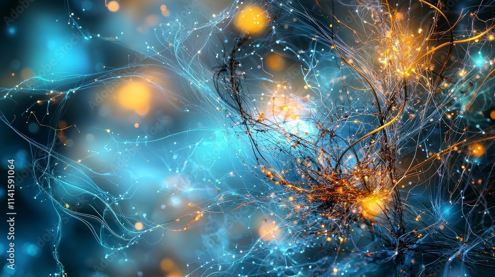 Poster threads of light weaving through the air in a digital realm abstract art vibrant colors conceptual e
