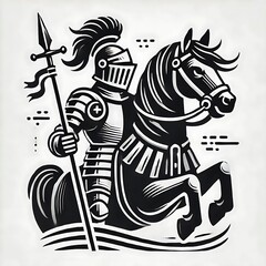 Knight on horseback with spear in a stylized design.