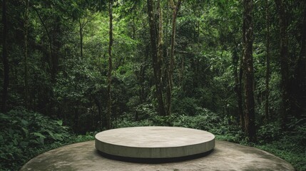 Minimalist Concrete Podium in Lush Green Forest - Serenity