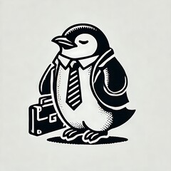 A penguin in a suit carrying a briefcase.