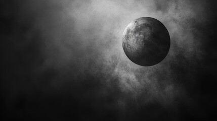 Gloomy Moon in Smoky Night Sky - Monochromatic