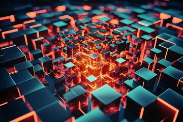 Obraz premium Abstract background of glowing squares 3d rendering 3d illustration