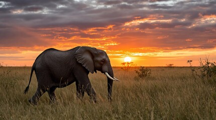 Naklejka premium Elephant at sunset