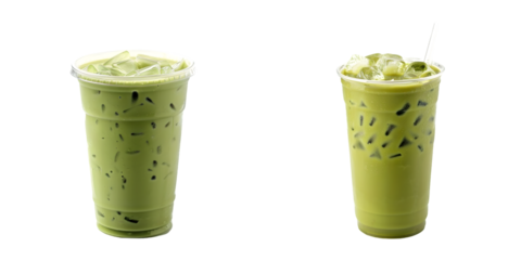 Ice matcha green tea latte in cup isolated on a white background. Generative AI.