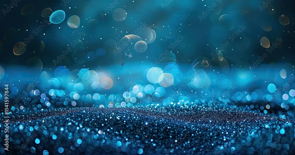 Aufkleber a shimmering blue background with sparkling bokeh effects, creating a dreamy atmosphere.