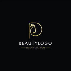 Beautiful woman with letter P  logo design minimalist feminine icon design