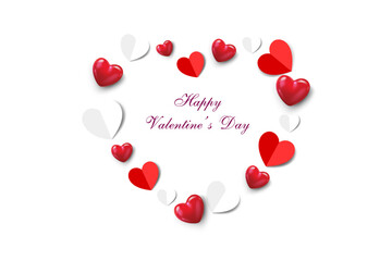 red shiny hearts and paper cut hearts decorative heart pattern white background top view.valentine'day and mother's day and lovely concept celebration background,greeting card vector illustration.