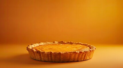 American Pumpkin Pie for autumn holiday on orange background with copy space. Close up. Happy Thanksgiving Day. Banner. 