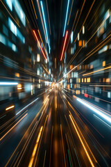 Fototapeta premium A dynamic hyperspeed-inspired background featuring light streaks and a star-filled night sky, evoking futuristic space travel