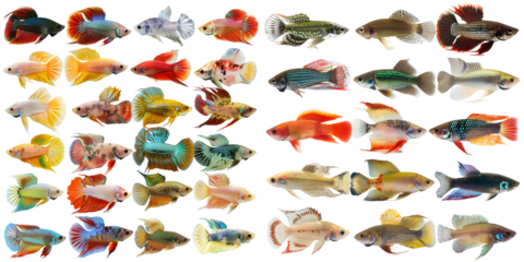 Including many species of Thai fighting fish with work path. Generative AI.