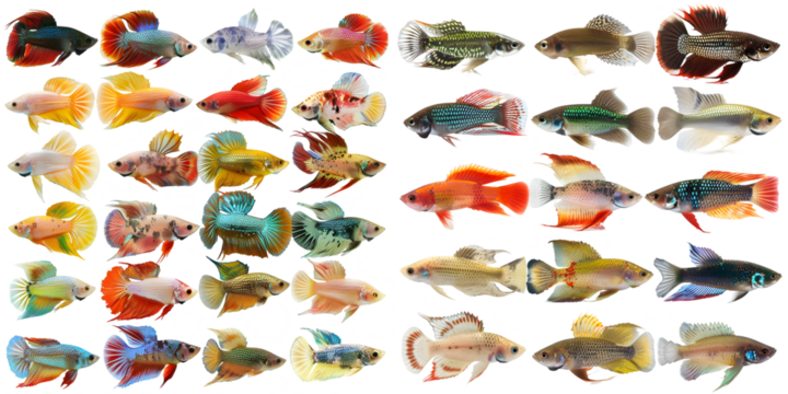 Including many species of Thai fighting fish with work path. Generative AI.