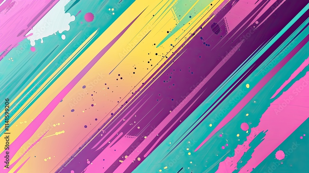 Poster Abstract colorful design with dynamic brush strokes and splashes.