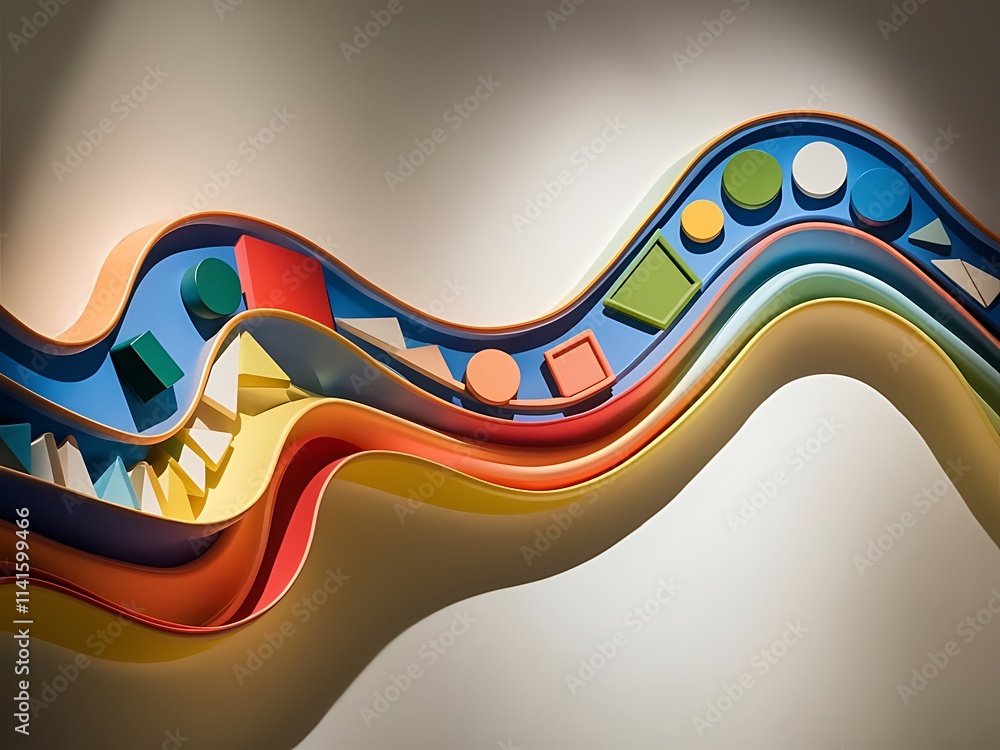 Poster multicolored wavy line primitive geometric elements