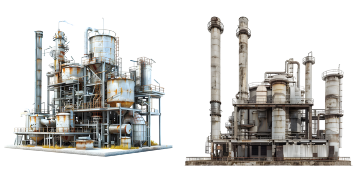 industrial plant isolated on a white background. Generative AI.