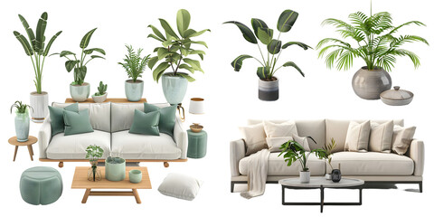 Interior decoration set in 3d rendering. Set of interior furniture in 3d rendering. Generative AI.