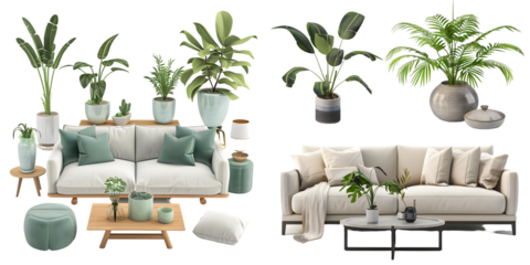 Interior decoration set in 3d rendering. Set of interior furniture in 3d rendering. Generative AI.