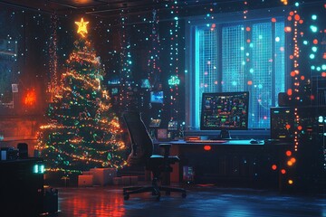 Obraz premium Christmas tree in technological style.