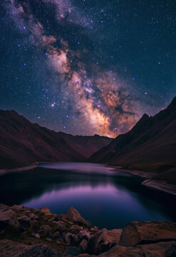 Stunning night view of Chandratal Lake in Spiti Valley, Himachal Pradesh, beneath the Milky Way galaxy core