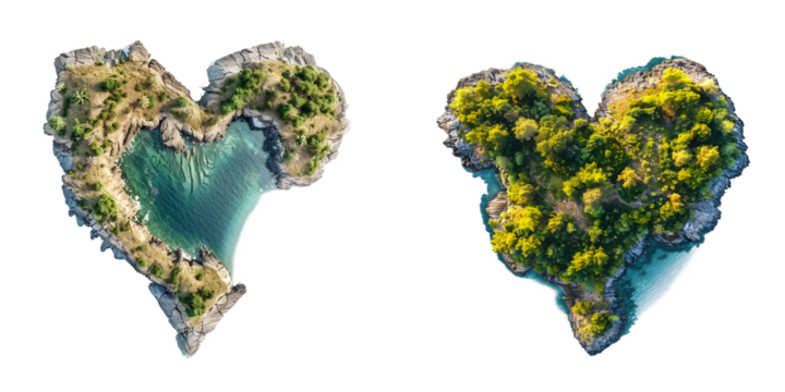 Island in the Shape of a Love Heart isolated on a white background. Generative AI. - Powered by Adobe