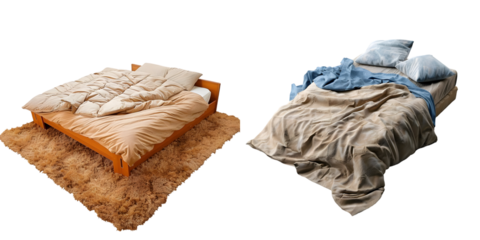 bed in carpet on white background. Generative AI.