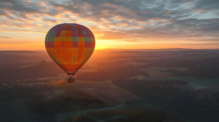 Obraz premium Sunrise Hot Air Balloon Flight Over Rural Landscape. (1)