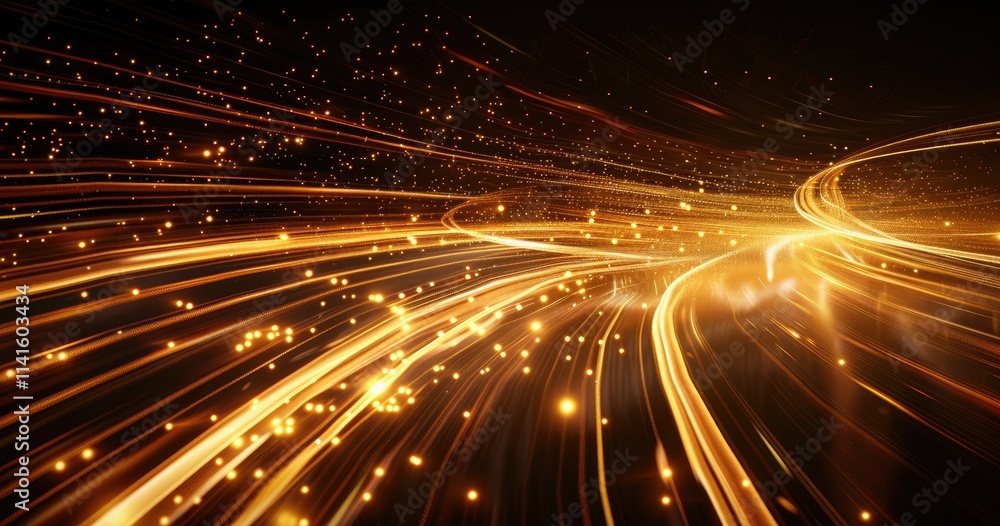 Poster abstract image of glowing lines and particles creating a dynamic, energetic visual effect.