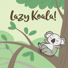 Cute and Playful Koala Relaxing on a Tree Branch in a Cartoon Style Illustration