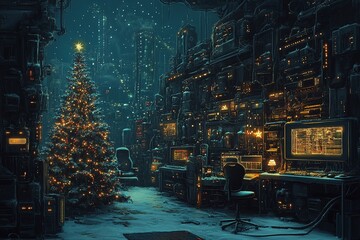 Obraz premium Christmas tree in technological style.