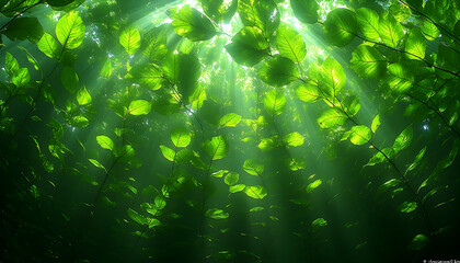 Underwater Sunlight Through Kelp Forest Canopy, Aquatic Plants, Nature Scene, Background Beams, Eco-Tourism.
