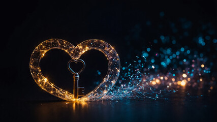 Heart-Shaped Key Glowing and Floating Midair for Romantic Valentine's Decor