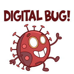 Cute Cartoon Character Representing a Cheerful Digital Bug with Happy Expression and Outstretched Hand