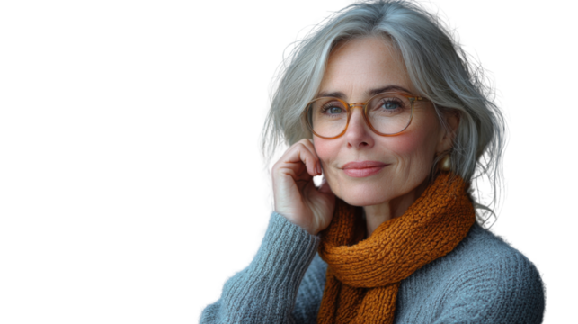 portrait of a woman wearing glasses isolated on white background 