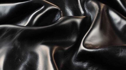Fototapeta premium Close-Up of Polished Black Leather with Fine Grain Texture, Lit Evenly to Highlight Its Smooth Finish.