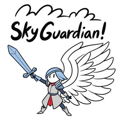 Heroic Character with Wings and Sword in a Fantasy Adventure Theme Illustration