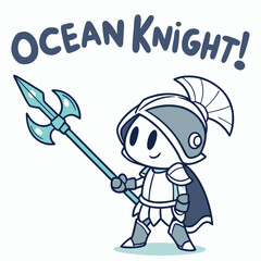 Charming Cartoon Knight Character with Spear and Iconic Helmet in Fantasy Ocean Theme